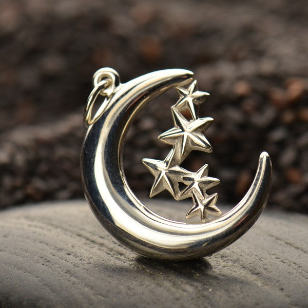 Sterling Silver Moon & Stars Charm - Poppies Beads n' More