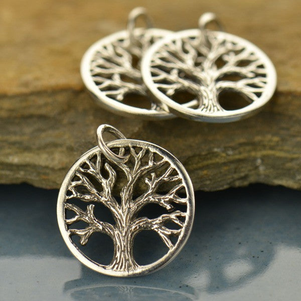 Sterling Silver Textured Tree Charm - Poppies Beads n' More