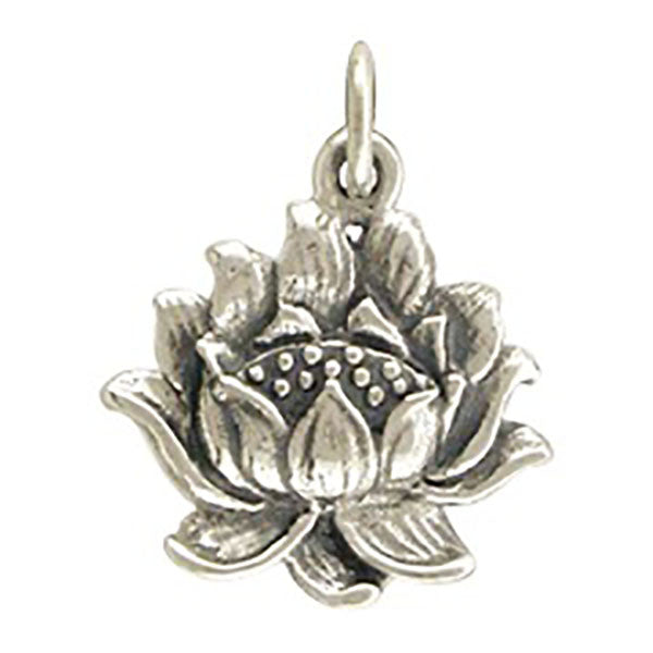 Sterling Silver Textured Lotus Blossom Charm - Poppies Beads n' More