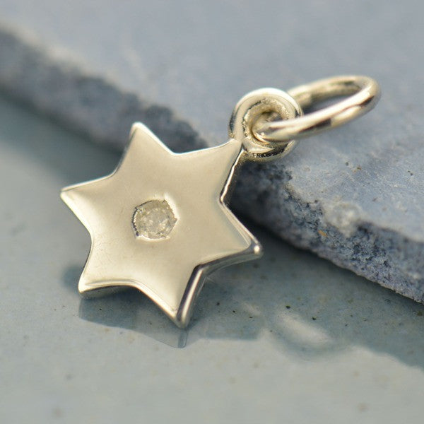 Tiny Sterling Silver Star of David Charm with Genuine 1 Point Diamond - Poppies Beads n' More