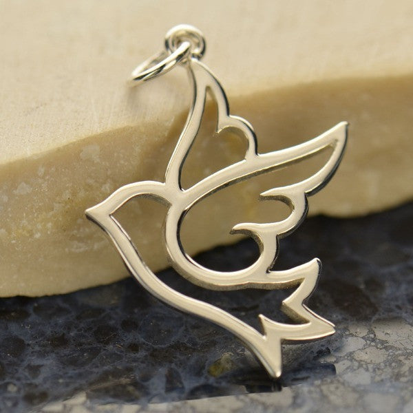 Sterling Silver Peace Dove Bird Charm - Poppies Beads n' More