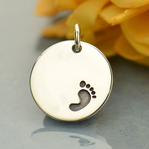 Sterling Silver Disk with Footprint - Poppies Beads n' More