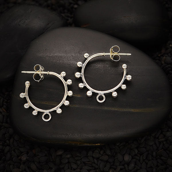 Sterling Silver Hoop Earrings with Granulation and Loop - Poppies Beads n' More