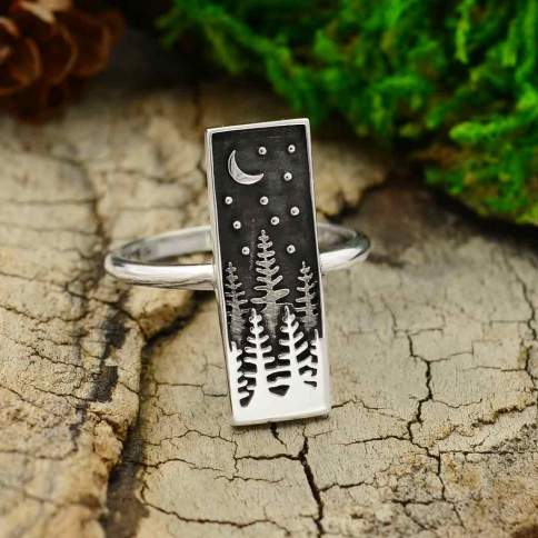 Sterling Silver Layered Trees Rectangle Ring - Poppies Beads n' More