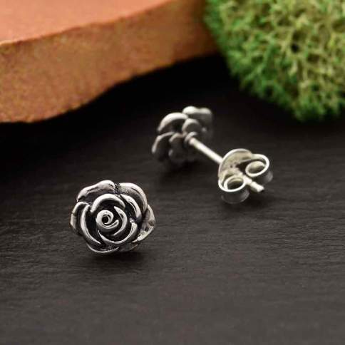 Sterling Silver Rose Post Earrings - Poppies Beads n' More