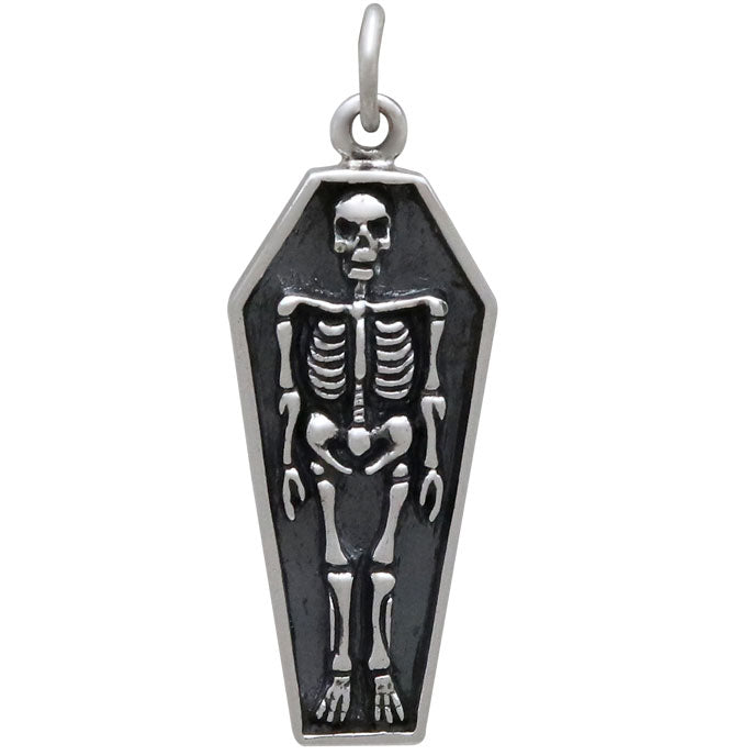 Sterling Silver Skeleton Charm in Coffin - Poppies Beads n' More