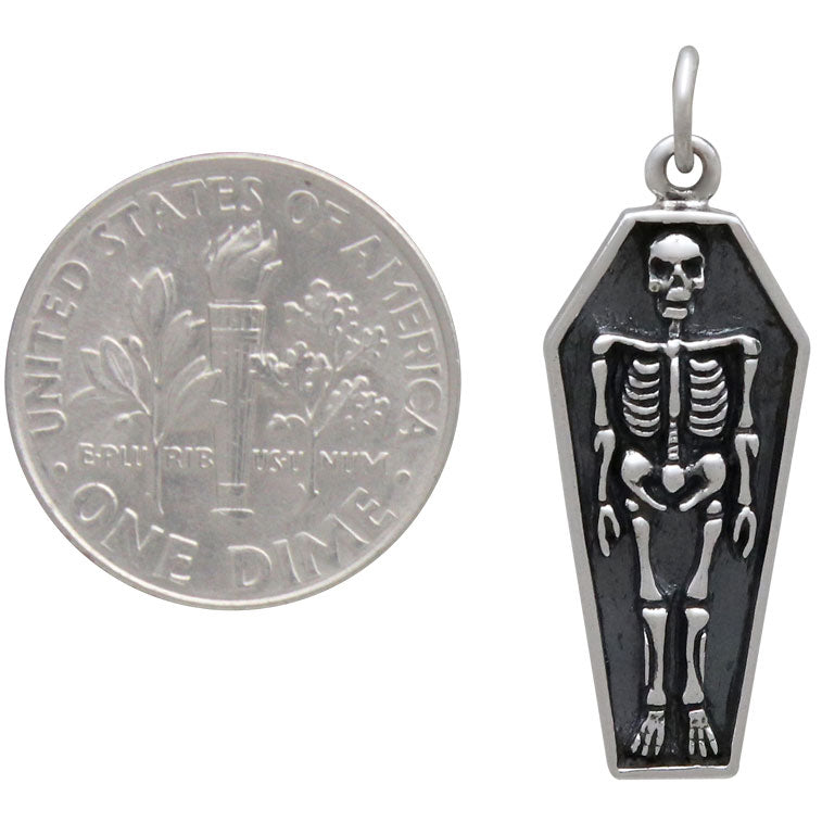 Sterling Silver Skeleton Charm in Coffin - Poppies Beads n' More