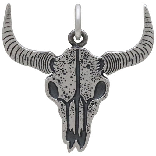 Sterling Silver Flat Cow Skull Pendant - Poppies Beads n' More