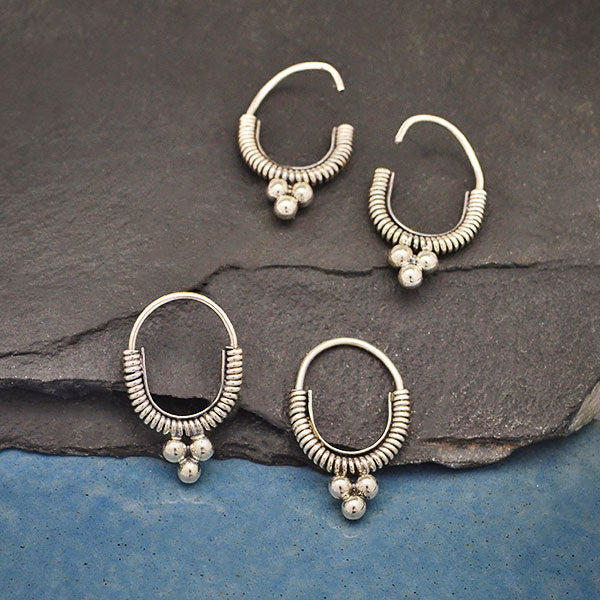 Sterling Silver Coiled Hoop Earrings with Three Dots - Poppies Beads n' More