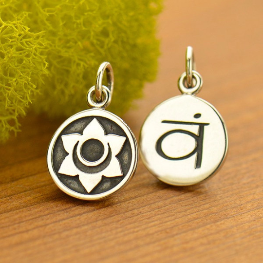 Sterling Silver Etched Sacral Chakra Charm - Poppies Beads n' More