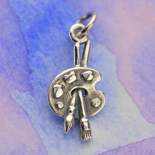 Sterling Silver Paint Brush and Palette Charm - Poppies Beads n' More