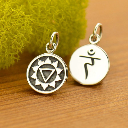 Sterling Silver Etched Solar Plexus Chakra Charm - Poppies Beads n' More