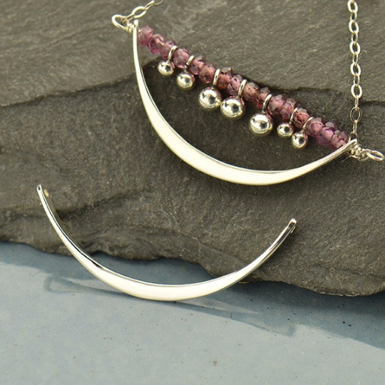 Sterling Silver Crescent Link with Two Holes - Poppies Beads n' More