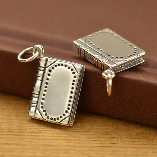 Sterling Silver Realistic Book Charm - Poppies Beads n' More