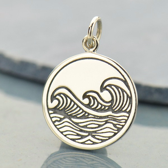 Sterling Silver Etched Ocean Waves Pendant - Poppies Beads n' More