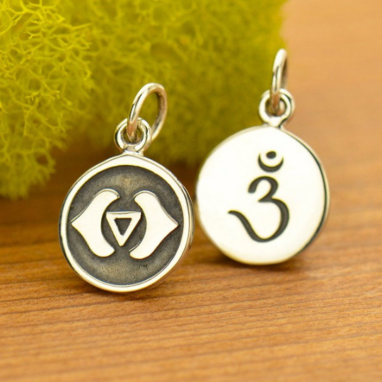 Sterling Silver Etched Third Eye Chakra Charm - Poppies Beads n' More