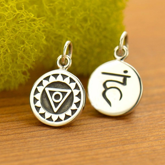Sterling Silver Etched Throat Chakra Charm - Poppies Beads n' More
