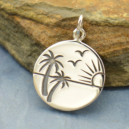 Sterling Silver Etched Sunset in Paradise Charm - Poppies Beads n' More