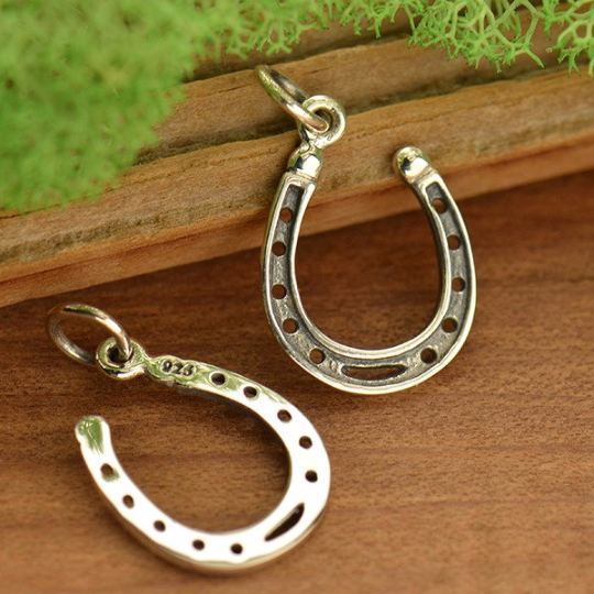 Sterling Silver Realistic Lucky Horseshoe Charm - Poppies Beads n' More