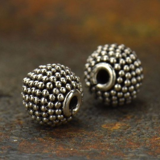 Small Round Sterling Silver Bead with Carpet Granulation - Poppies Beads n' More