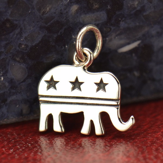 Sterling Silver Republican Elephant Charm with Stars and Stripes - Poppies Beads n' More