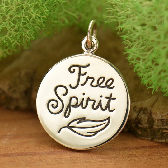 Sterling Silver Free Spirit Charm with Feather - Poppies Beads n' More
