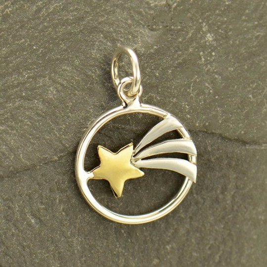 Sterling Silver Shooting Star Charm with Bronze - Poppies Beads n' More