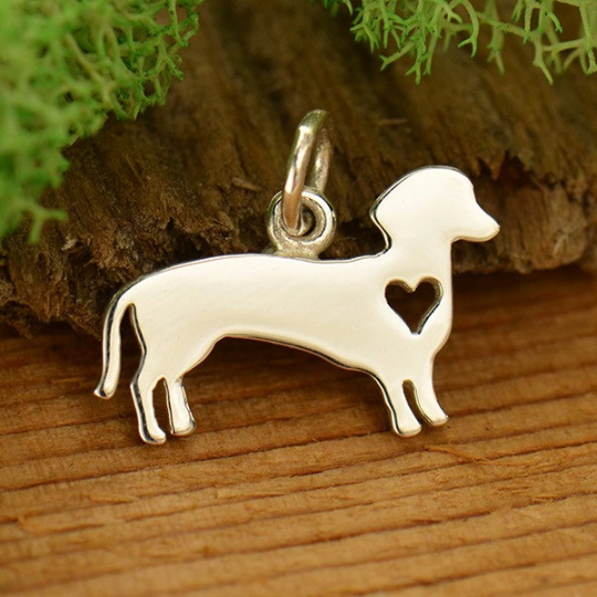 Sterling Silver Silhouetted Dachshund Charm - Poppies Beads n' More