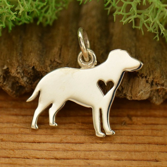 Sterling Silver Silhouetted Labrador Retriever Charm - Poppies Beads n' More