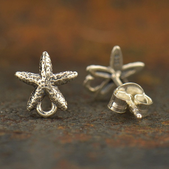 Sterling Silver Starfish Post Earrings with Loop - Poppies Beads n' More