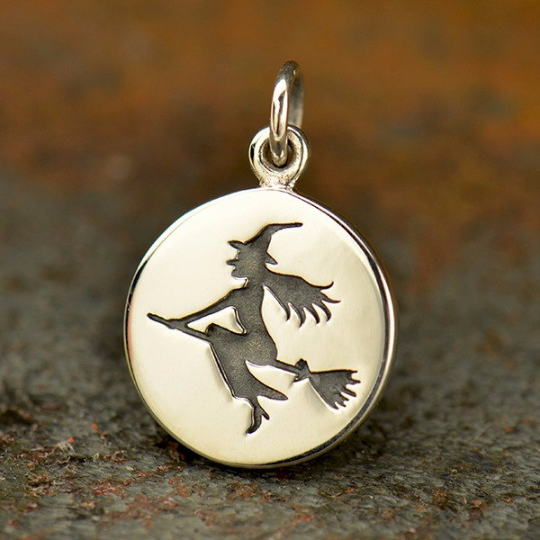 Sterling Silver Witch Charm - Halloween Charms - Poppies Beads n' More