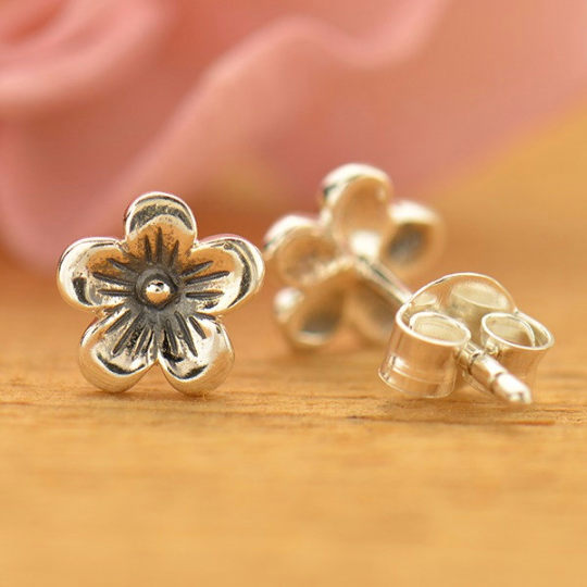 Sterling Silver Cherry Blossom Post Earrings - Poppies Beads n' More