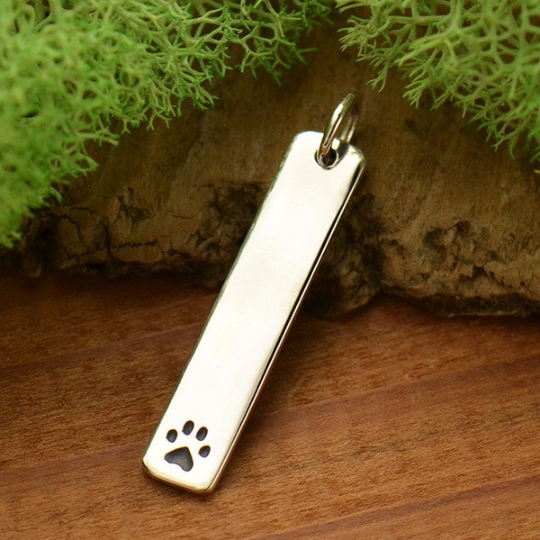 Sterling Silver Long Paw Print Stamping Blank - Poppies Beads n' More
