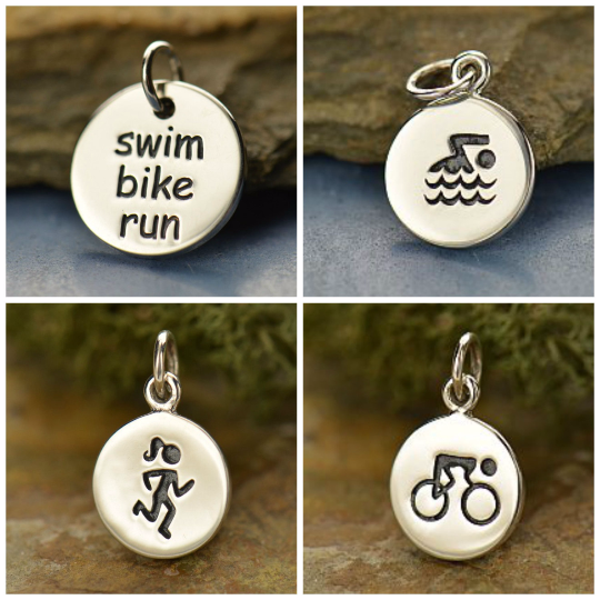 Sterling Silver Triathlon Fitness Jewelry Charms, - Poppies Beads n' More