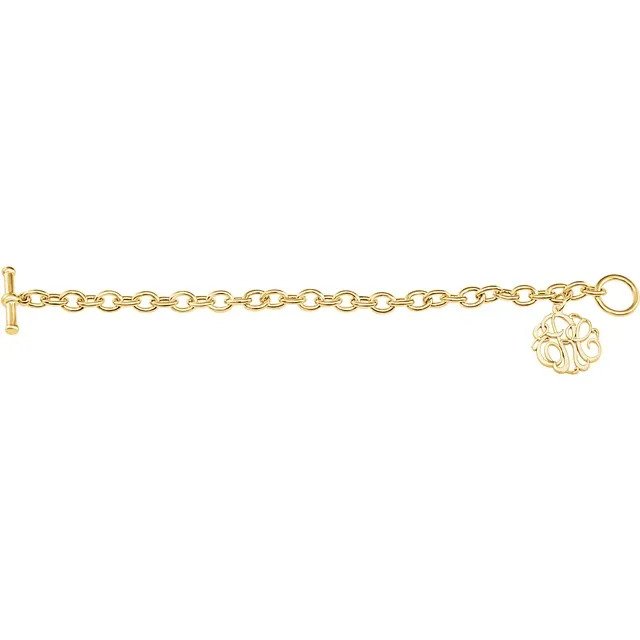 Sterling Silver Monogram 3 Letter Script Charm Bracelet with Toggle Clasp - Poppies Beads n' More
