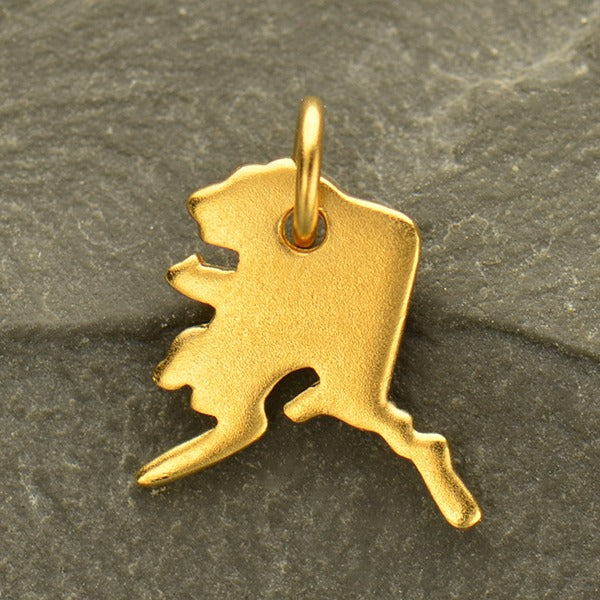 Satin 24K Gold Plated Sterling Silver State Charms, - Poppies Beads n' More