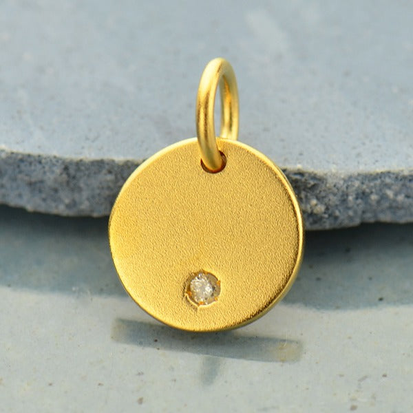 Small Round Charm with Genuine Diamond, - Poppies Beads n' More