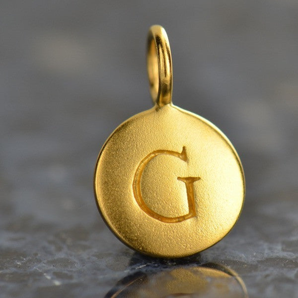 24K Gold Plated Letter Disk Charm - Poppies Beads n' More