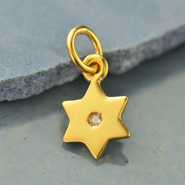 Star of David Charm with Genuine 1 Point Diamond, - Poppies Beads n' More