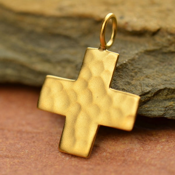 Hammered Finish Cross Charm, - Poppies Beads n' More
