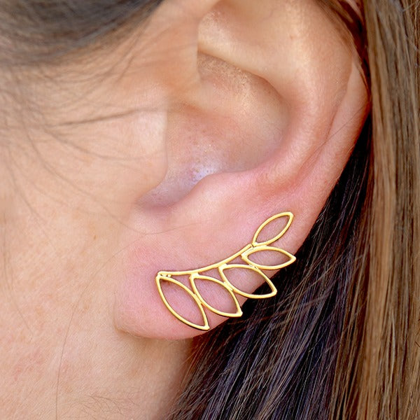 Gold Ear Climber - Leaf Shape in 24K Gold Plate - Poppies Beads n' More