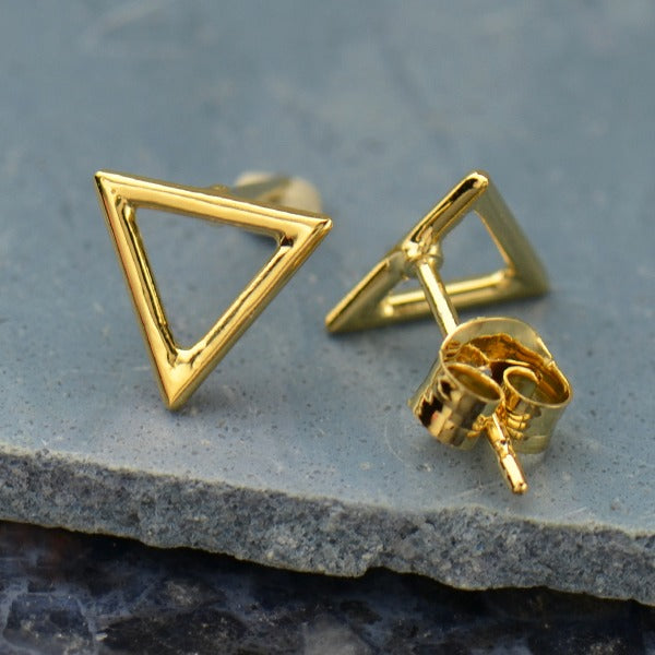 Rose Gold Stud Earrings - Triangle in 18K Rose Gold Plate - Poppies Beads n' More