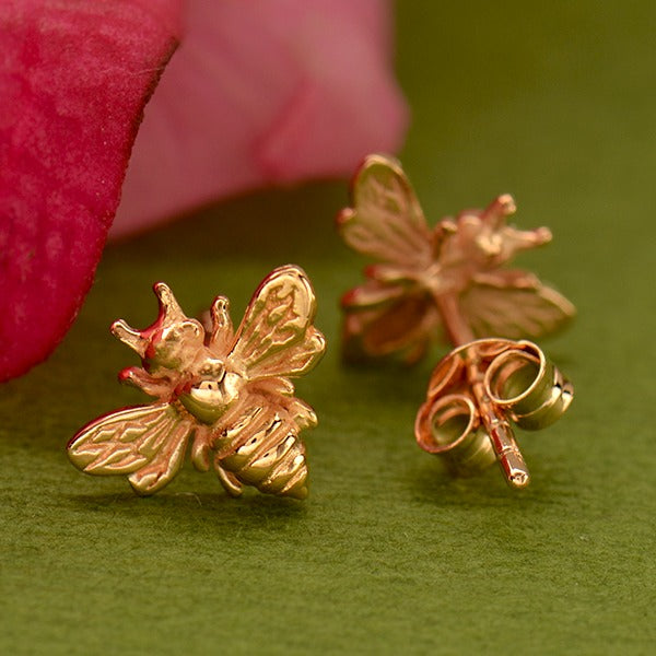 Rose Gold Bumble Bee Post Earrings - Poppies Beads n' More