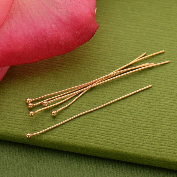 Small 18K Rose Gold Plated Sterling Silver 24 Gauge Head Pin - Poppies Beads n' More