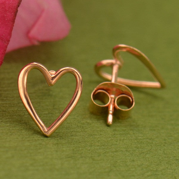 Rose Gold Heart Post Earrings in 18K Rose Gold Plate - Poppies Beads n' More
