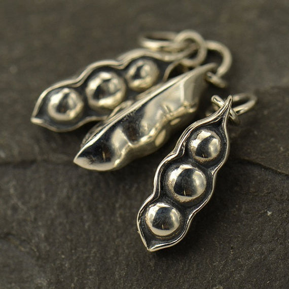 Sterling Silver Three Peas in a Pod Charm - Poppies Beads n' More