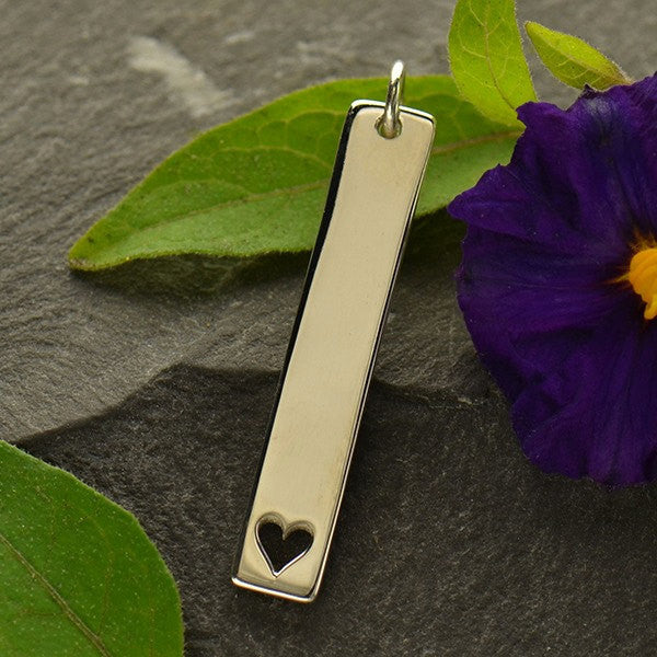 Sterling Silver Long Stamping Blank with Heart - Poppies Beads n' More