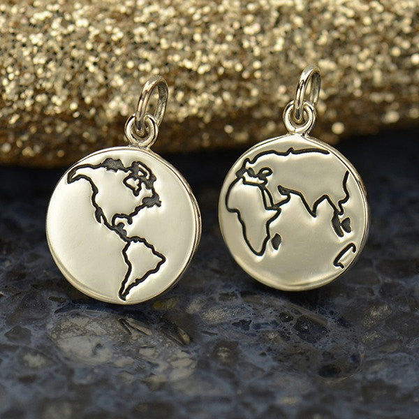 Sterling Silver Etched Globe Charm - Poppies Beads n' More