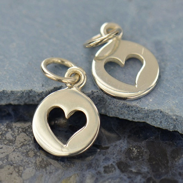 Tiny Sterling Silver Disk with Heart Cutout Charms - Poppies Beads n' More