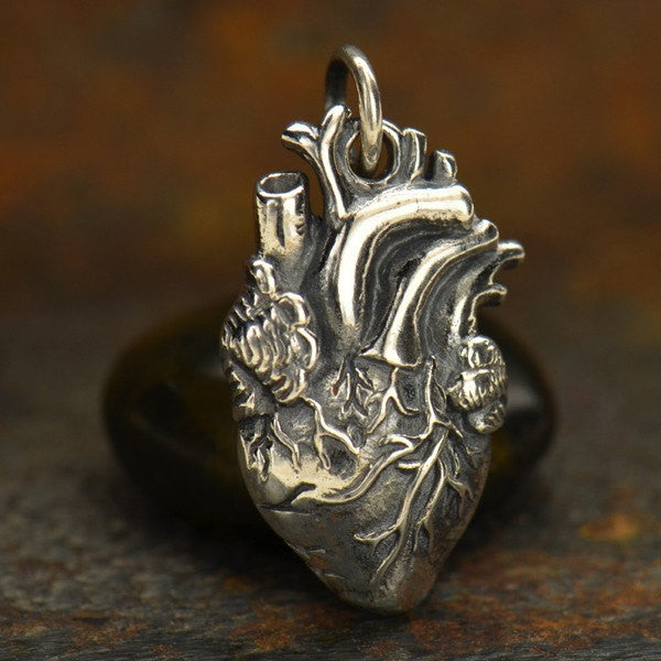 Sterling Silver Anatomical Heart Charm - Poppies Beads n' More